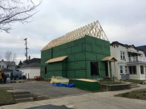 new construction home during rough framing with zip system on exterior