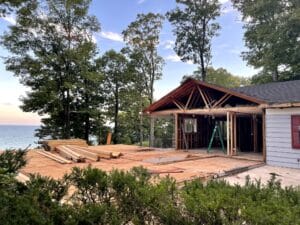 Lakeshore addition in progress shortly after demolition of part of home